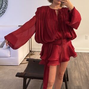 Burgundy / deep red  short dress ruffle